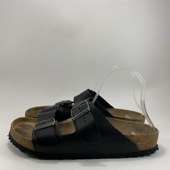 Birkenstock Arizona Slide Sandals Mens Size 41 US 8 Black Oiled Leather Soft FB